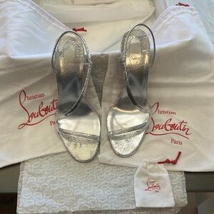 Christian Louboutin ROSALIE 100 Strappy Metallic Sling Sandals Heels Shoes